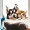 Милые Кошка и Собака, Заглядывающие, Акварельные, Целебные, Оконные Наклейки, Самоклеящиеся, Двусторонние, Видимый Декор для Спальни, Гостиной