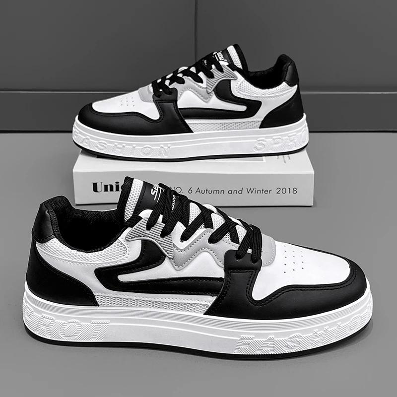 Fashion Mens Casual Shoes Leather Breathable Sports Shoes New Platform Walking Shoes Hard-Wearing Sneakers Mens Vulcanize Shoes