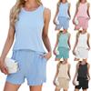 Women's Fashion Solid Color Round Neck Sleeveless Tank Top Pocket Shorts Casual Set