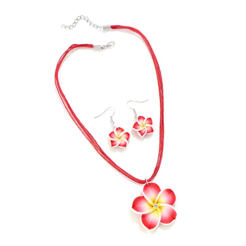 Colorful Bohemian Soft Clay Flower Jewelry Set, Dangle Earrings & Pendant Necklace, Summer Vacation Beach Party Accessories