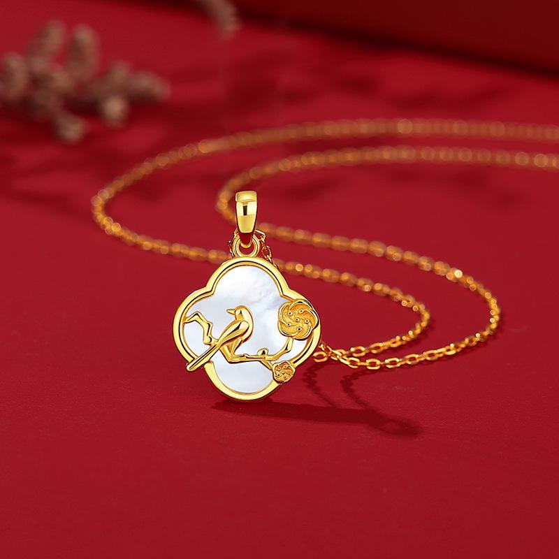 Серебряное ожерелье Ticia S925 "Радостные брови" - Ретро китайский стиль, ракушка, четырехлистник, цепочка на ключицу для женщин.