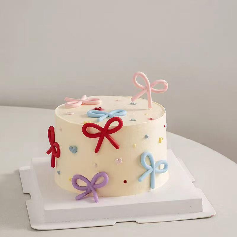 8Pcs Bows Cake Toppers Color Bow Cake Decoration Girls Happy Birthday Cake Topper Wedding Party Supplies