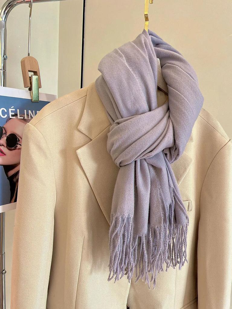 Versatile Fringed Solid Color Wool-Like Scarf For Women 2023 New Autumn Winter Prom Red Scarf Wholesale Warm Shawl