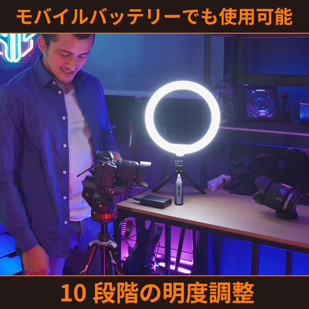 Кольцевой светильник Streamplify 10 дюймов, яркость 10 уровней, цветовая температура 3 уровня, штатив, держатель для камеры и смартфона в комплекте LIGHT-10