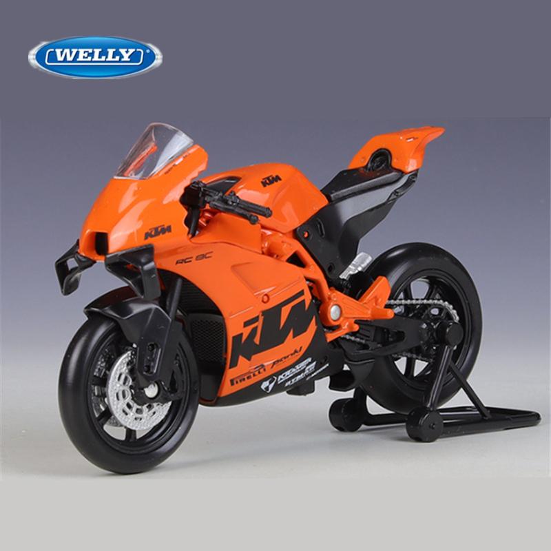 Welly 1/18 KTM RC 8C Металлическая модель уличного спортивного мотоцикла Литье под давлением Металлический модельный мотоцикл для шоссейных гонок Симуляция Детские подарки