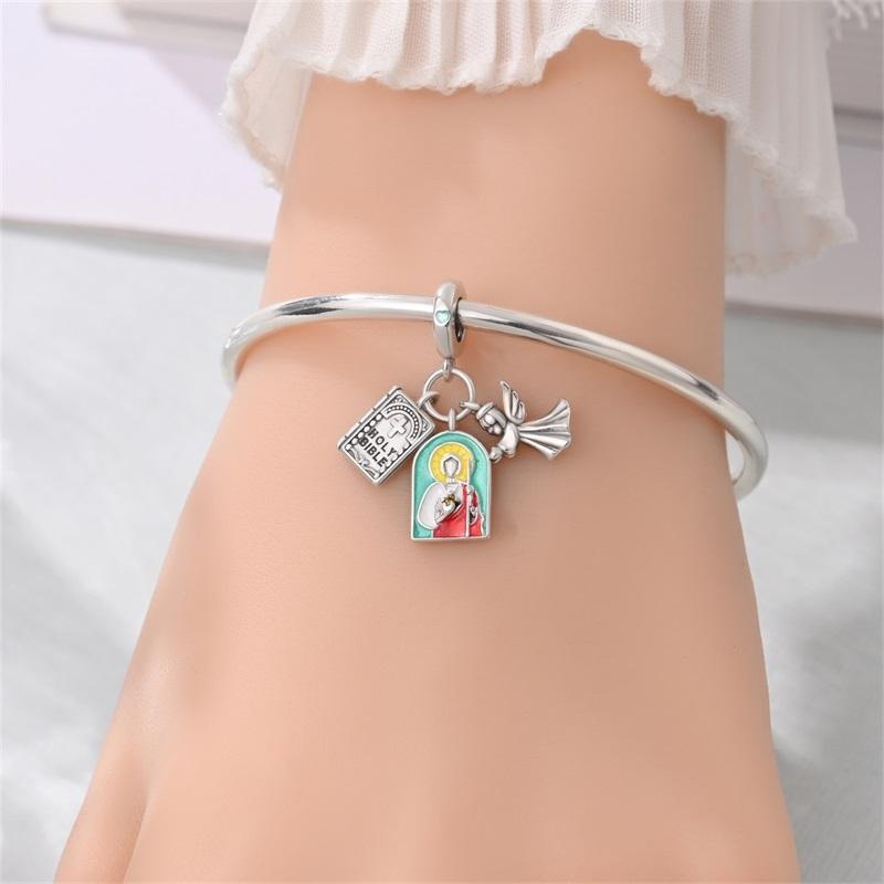 Religious Jesus Cross Genuine Copper Holy Bible Scriptures Pendant Piece Suitable For Authentic Charm Bracelets Women Jewelry Creation Present
