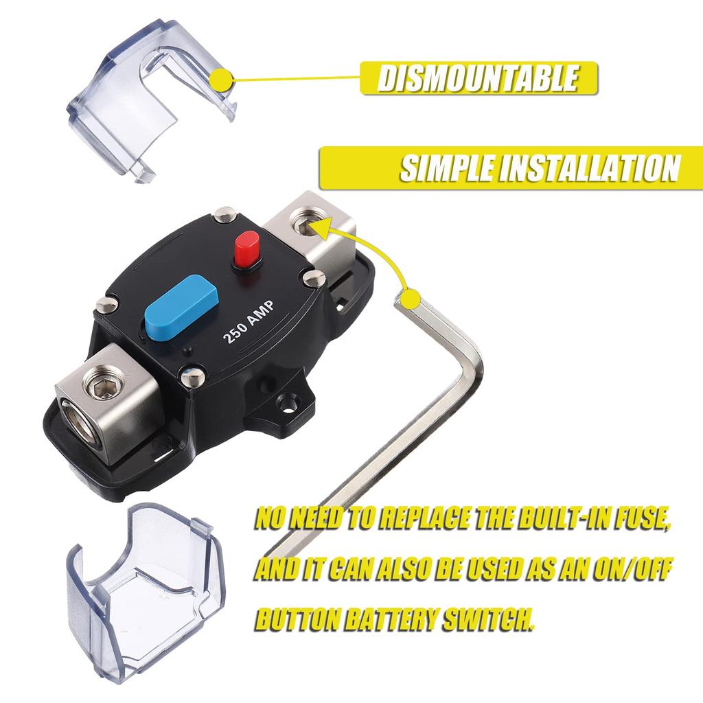 Автоматический выключатель постоянного тока 250 А 12-48 В с кнопкой ручного сброса для автомобиля, дома на колесах, морского судна, лодки (250А)