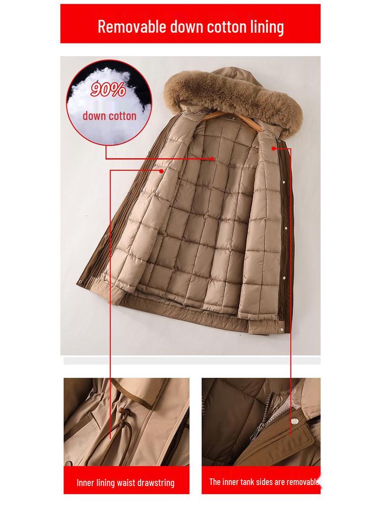Women's Winter 2025 Parka: New Style, Down Cotton, Plus Size, Thick Liner, Detachable Cotton-Padded Jacket