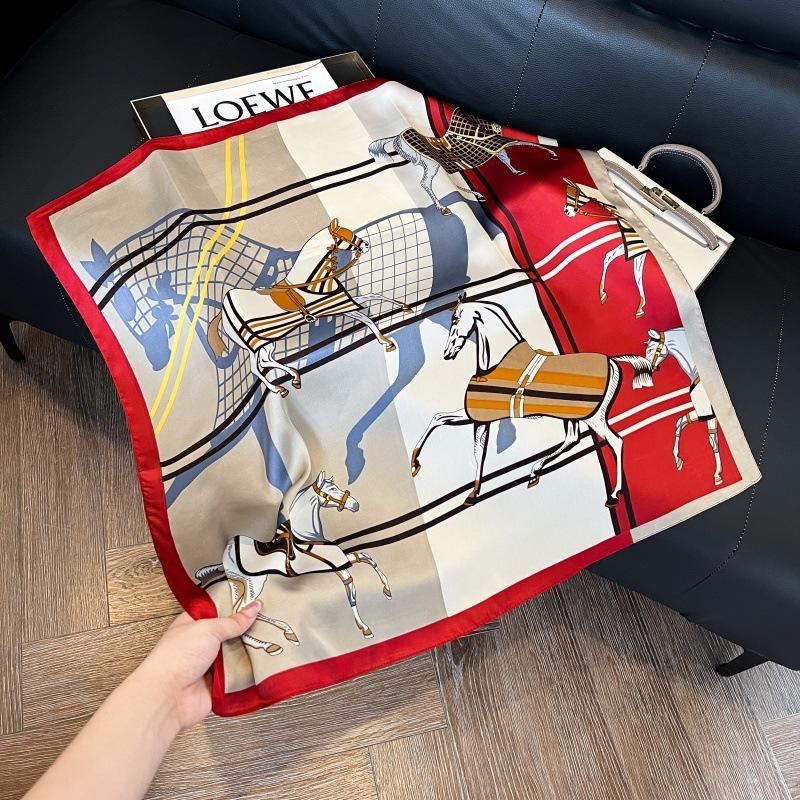 71Cm silk scarf square scarf high sense Korean fashion versatile professional simulation silk small scarf retro printed silk scarf women