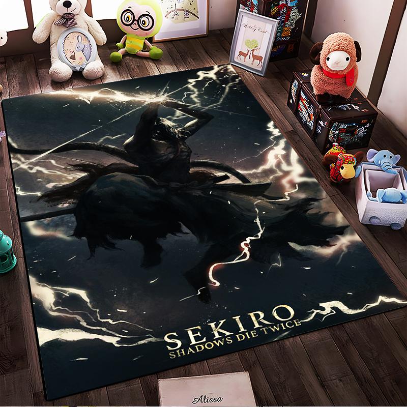 "Samurai On Horseback Rug - Sekiro Shadows Die Twice Lightning Print" Suitable for use as an anti-slip for living room bedroom sofas