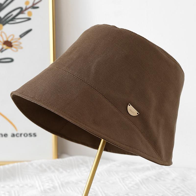 New women's bucket hat solid color metal standard versatile basin hat literary summer breathable face little fisherman hat