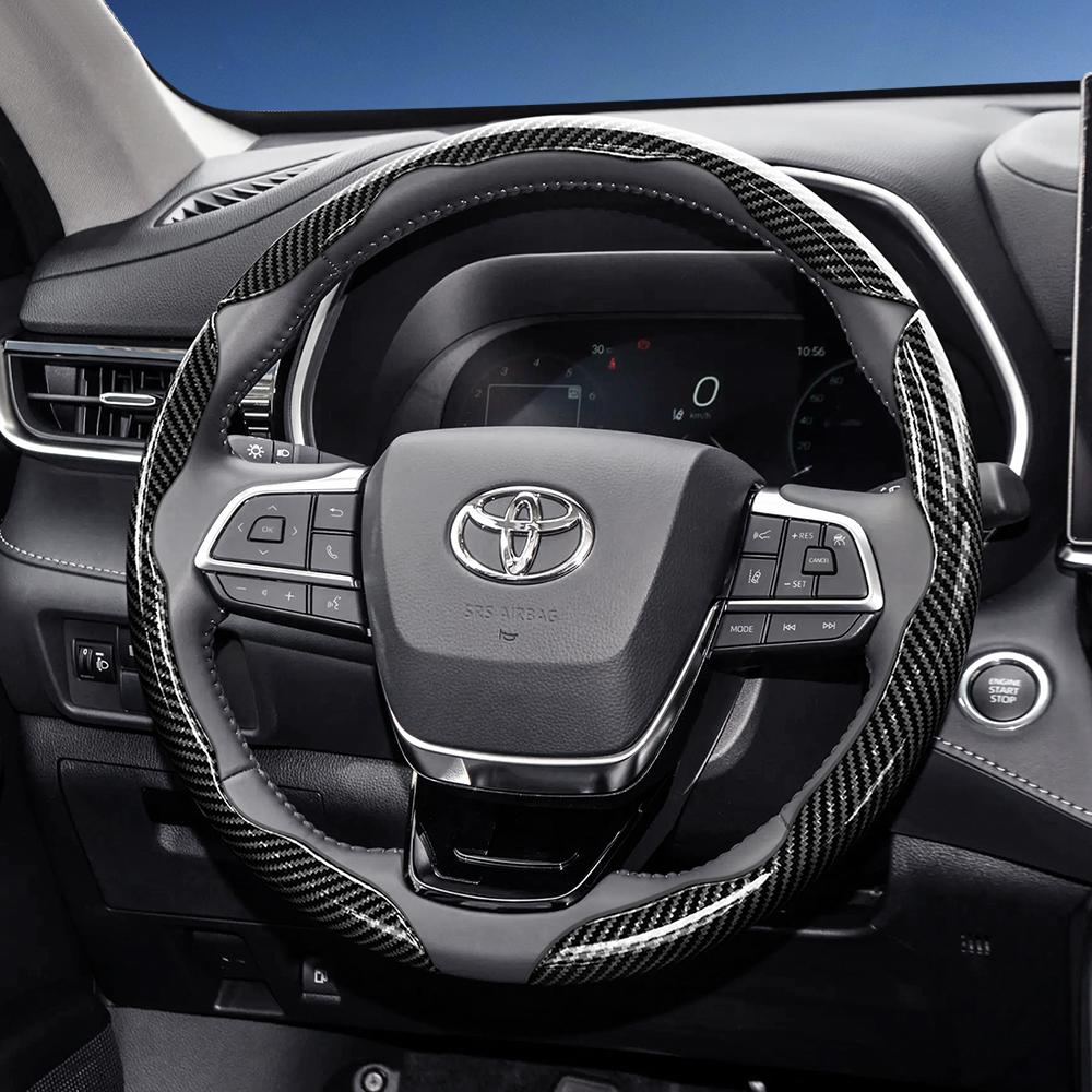 Suitable for Toyota Carbon Fiber Texture Steering Wheel Cover with Segmented Quick-Release Design, Durable, for Rav4 Hilux Camry, Yaris Corolla Cross