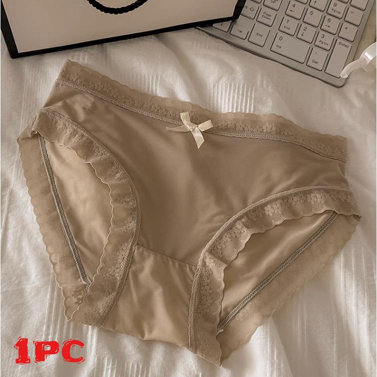 6 шт. Бесшовное женское нижнее белье Ледяной шелк Средняя посадка Дышащее Чистый хлопок Антибактериальное Кружево Треугольные трусики-маска