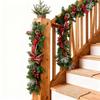 180/270CM Christmas Artificial Pine Garland with Bow Red Berries Pinecone Faux Pine Needle Rattan Mantle Fireplace Porch Hanging Decoration