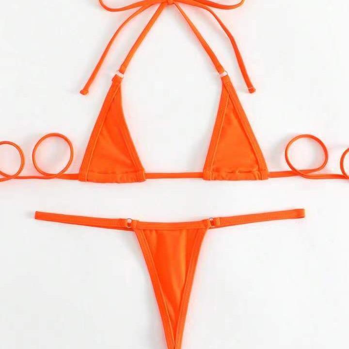 Трендовое европейское и американское бикини без спинки, однотонное, на завязках