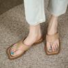 Spring and Summer Footwear Plus Size Square Toe Flat Slippers Sandals Women's Shoes