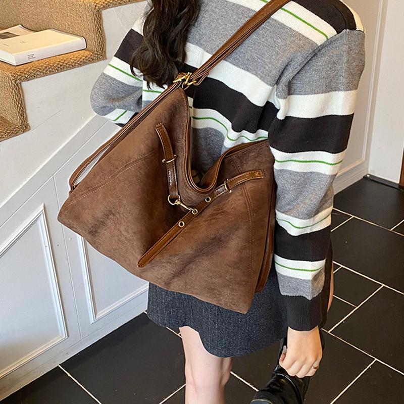 Yogodlns Ленивый стиль Ретро Одноплечевая Сумка под Мышку Минималистичная Сумка-тоут Большая Вместимость Сумка для Поездок Сумки через Плечо