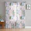 Flowers Bird Leaves Conifers Retro Bedroom Transparent Sheer Curtains Holiday Decoration Window Voile Tulle Curtain