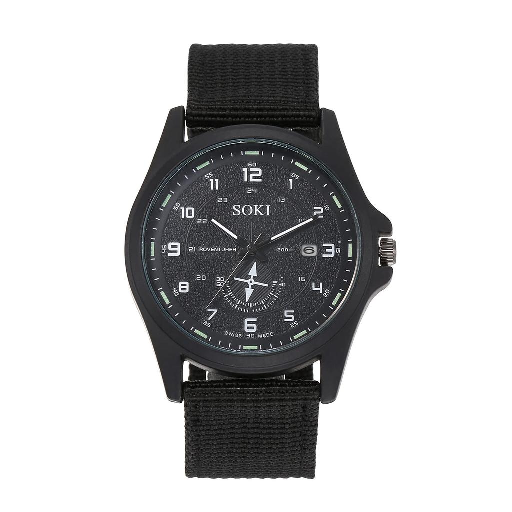 Strategy Military Calendar Analog Waterproof Nylon Strap Braided Large Dial Simulated Quartz Watch Fashion Watch Black Birthday Christmas Day Present