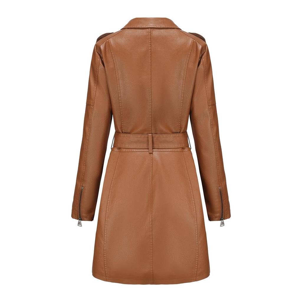 Женские тренчи, длинные куртки из искусственной кожи на молнии с поясными карманами, облегающее ветровое пальто из искусственной кожи, весенне-осенняя верхняя одежда