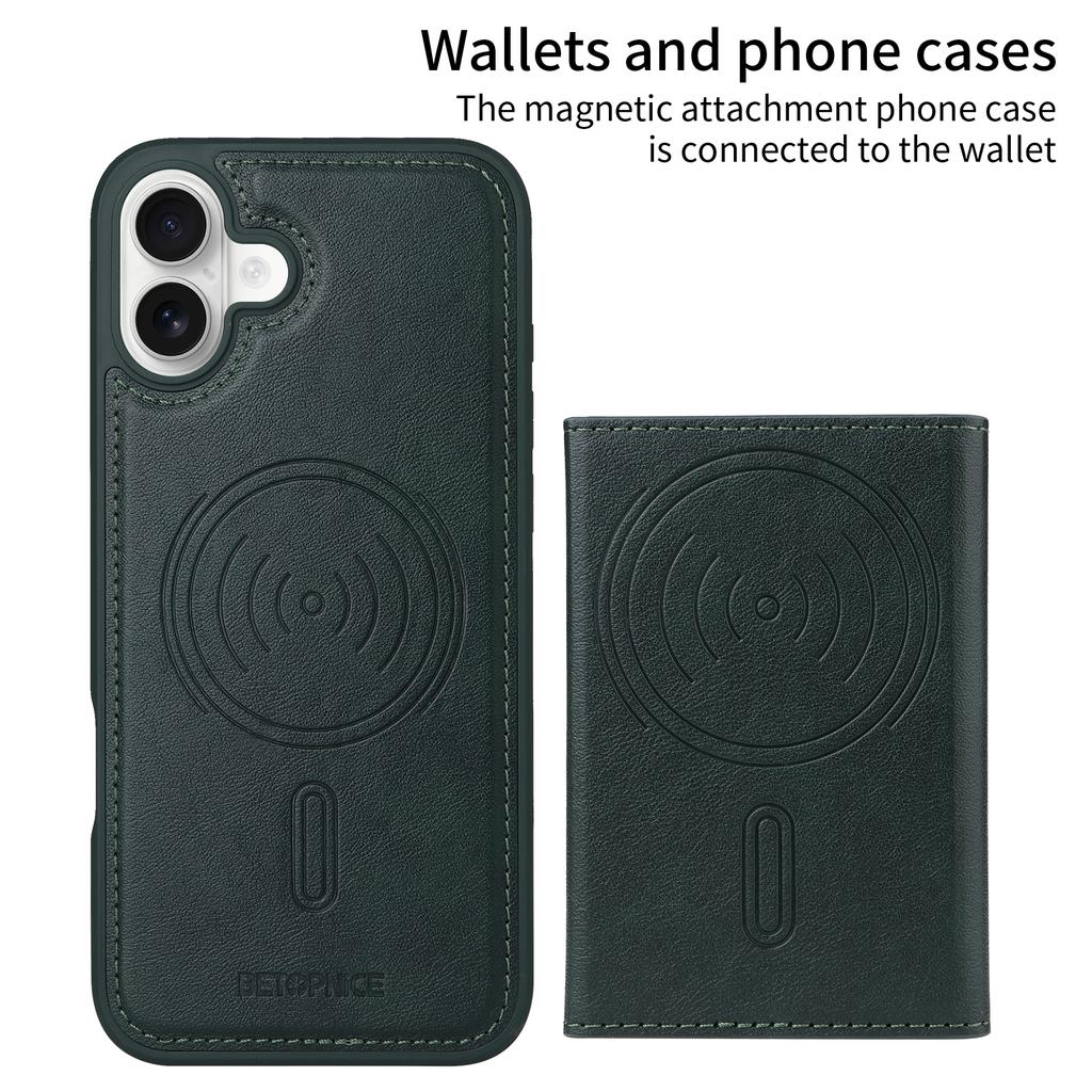 For iPhone 16 Plus Magnetic Case BETOPNICE Leather Phone Cover Kickstand with Detachable Card Bag