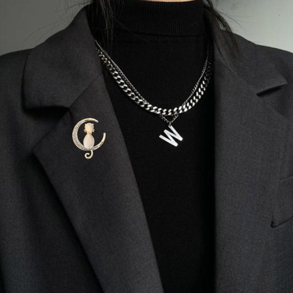 Страз Подарок Для Нее Аксессуары для Одежды Значки на Лацкан Корсаж Брошь Луна Кошка Брошь Женская Брошь