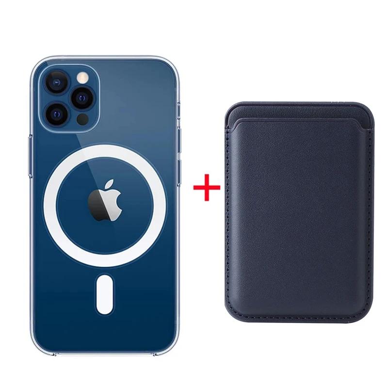 Прочный Магнитный Держатель для Карт Кошелек Чехол Macsafe Для Для Iphone 16 1 14 13 12 Mini 11 Pro Max 7 8 X XS Mag Safe Прозрачная Крышка