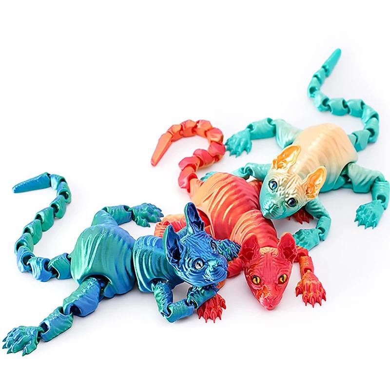 3D-печатная игрушка-кошка сфинкс Животные Игрушка Реалистичная бесшерстная фигурка Сочлененная кошка Игрушка-антистресс Настольные украшения Игрушка для снятия стресса