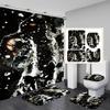 4Pcs Luxury Marble Shower Curtain Sets Bathroom Decor Sets with 12 Hooks Bath Mat Toilet Lid Rug and Non-Slip U Shape Mat