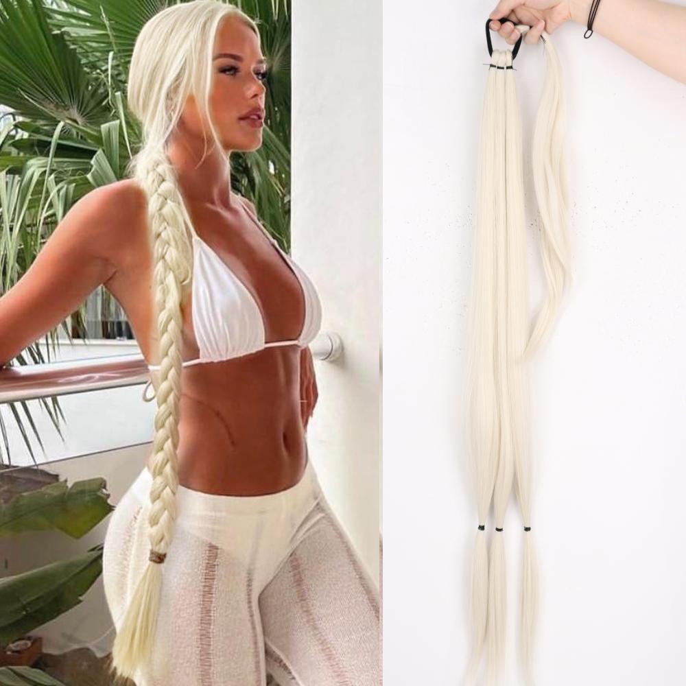 MISS WIG 34-дюймовый плетеный хвост из синтетического волокна, длинный прямой хвостик с резинкой для волос для женщин