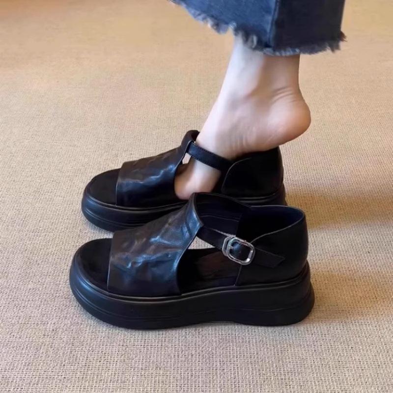 Комфорт~ Ретро слово с повседневными сандалиями на платформе, женские летние новые сандалии на плоской подошве в римском стиле