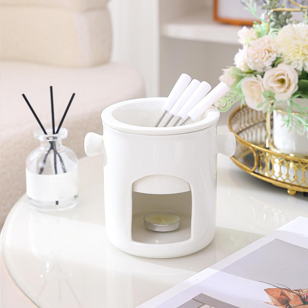 Chocolate Fondue Mug Pot Portable, Personal Cheese with Fork for Birthday Cozy Nights Gifts