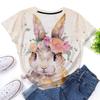 Cute rabbit floral print casual round neck short sleeved summer fresh women's top 3D digital print 3443 EMA