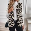 2025 Women's Leopard Print Button-Front Plush Vest - European/American Autumn/Winter Fashion