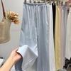 Women's Blue Straight-Leg Pants with Lace Drawstring | Elastic Waist Drape Loose Casual Trousers for Summer-Autumn