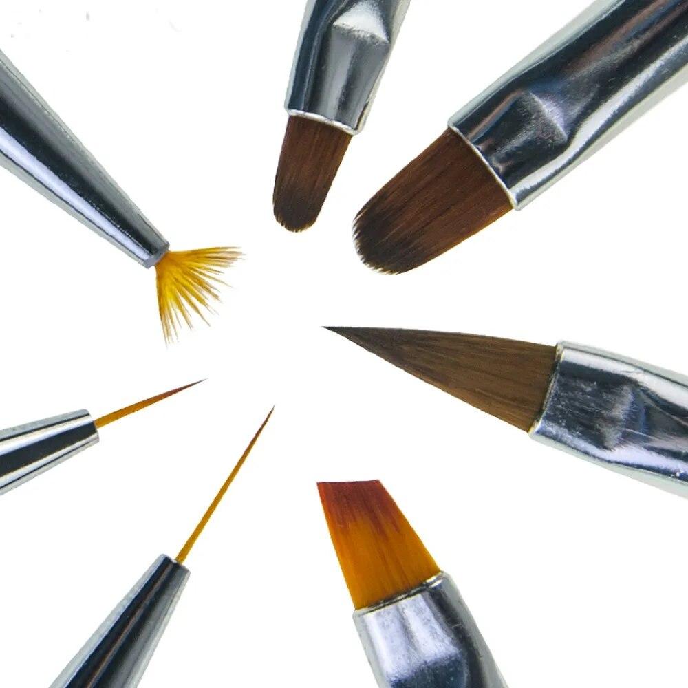 Кисть для ногтей, 7 шт./компл., набор кистей для дизайна ногтей, кисти для рисования гелем для ногтей с ручкой из стразов, кисть для подводки ногтей, ручка для рисования ногтей