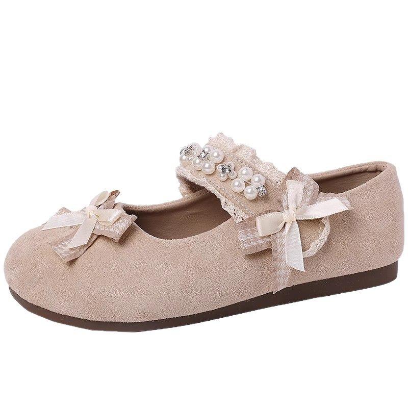 Inner Height Increase French Flat-bottomed Lace Bow Mary Jane Shoes Spring and Summer New Skirt Women's Casual Shoes