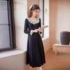 Bailuyu Elegant Color-Block Lace Patchwork Long Black Dress