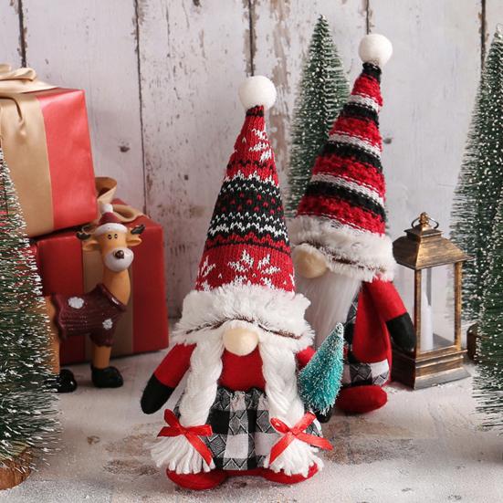 Рождественская кукла-гном, милая черная, красная, белая полосатая шляпа и клетчатый наряд, плюшевая кукла-гном, украшение, мини-рождественская елка, плюшевая безликая кукла