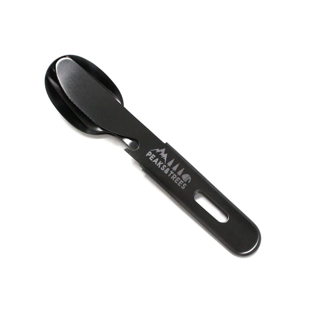 Outdoor Camping Black Oxide and Stainless Steel PEAKS&TREES Cutlery, Finish, 3-Piece Set, Spoon, Fork, Knife,