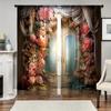 2pcs European Style Retro 3D Printed Translucent Curtains Multi-scene Polyester Rod Pocket Decorative Curtains For Living Room