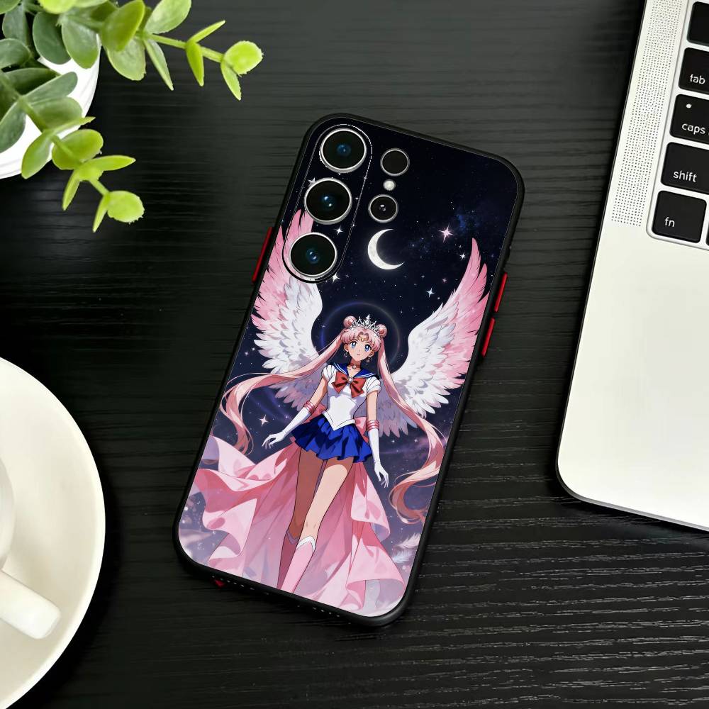 Мультяшный чехол для телефона S-Sailor M-Moon для Samsung S26, S25, S24, S23, S22, S30, S21, Ultra, Plus, FE 5G, Черный, Мягкая крышка