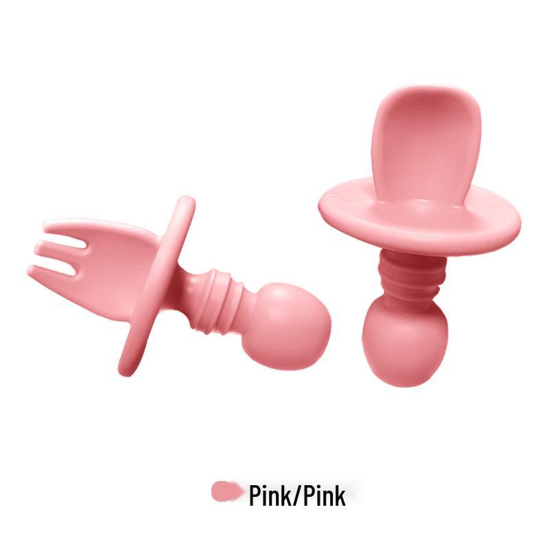 Детский набор вилки и ложки из пищевого силикона - Мягкая короткая вилка и ложка для прикорма и обучения