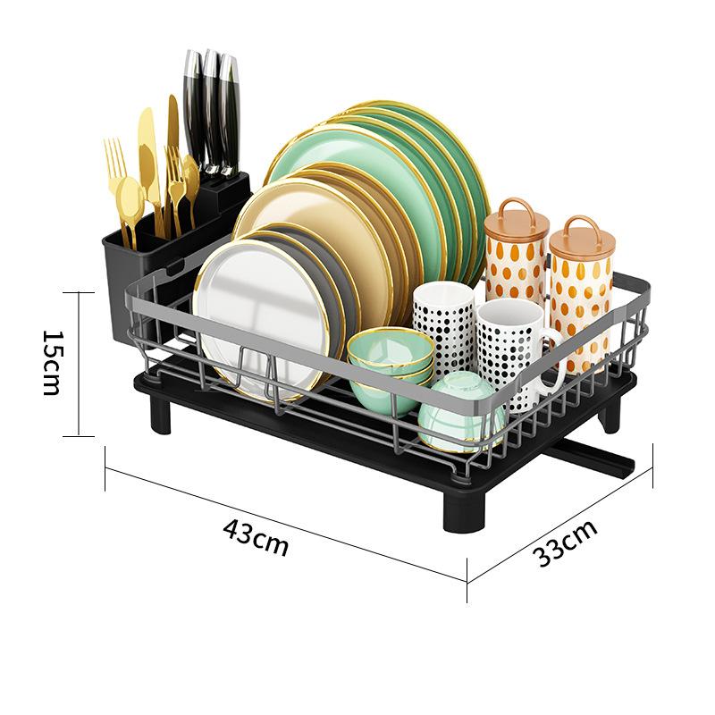 Компактная полка для посуды, многофункциональная расширяемая сушилка для посуды, нержавеющая сушилка для кухонной посуды со съемным держателем столовых приборов