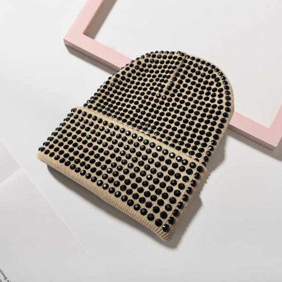 Унисекс зимняя шапка со складчатыми полями, однотонная эластичная шапка со стразами, сохраняющая тепло, для взрослых, для холодной погоды, для улицы и повседневной жизни