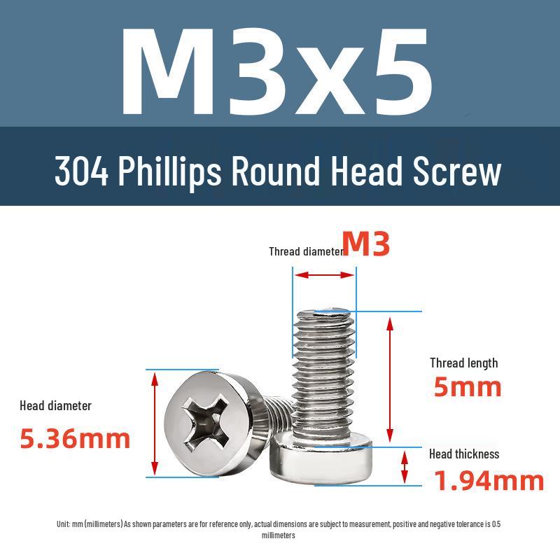 Yigu 304 Stainless Steel Phillips Round Head Machine Screws M2.5-M5