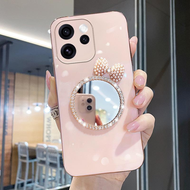 For OPPO Reno 15 Pro Max Case Soft Plating brick inlaid pearl butterfly makeup mirror Smooth Electroplated For OPPO Reno15 Pro Max Back Cover