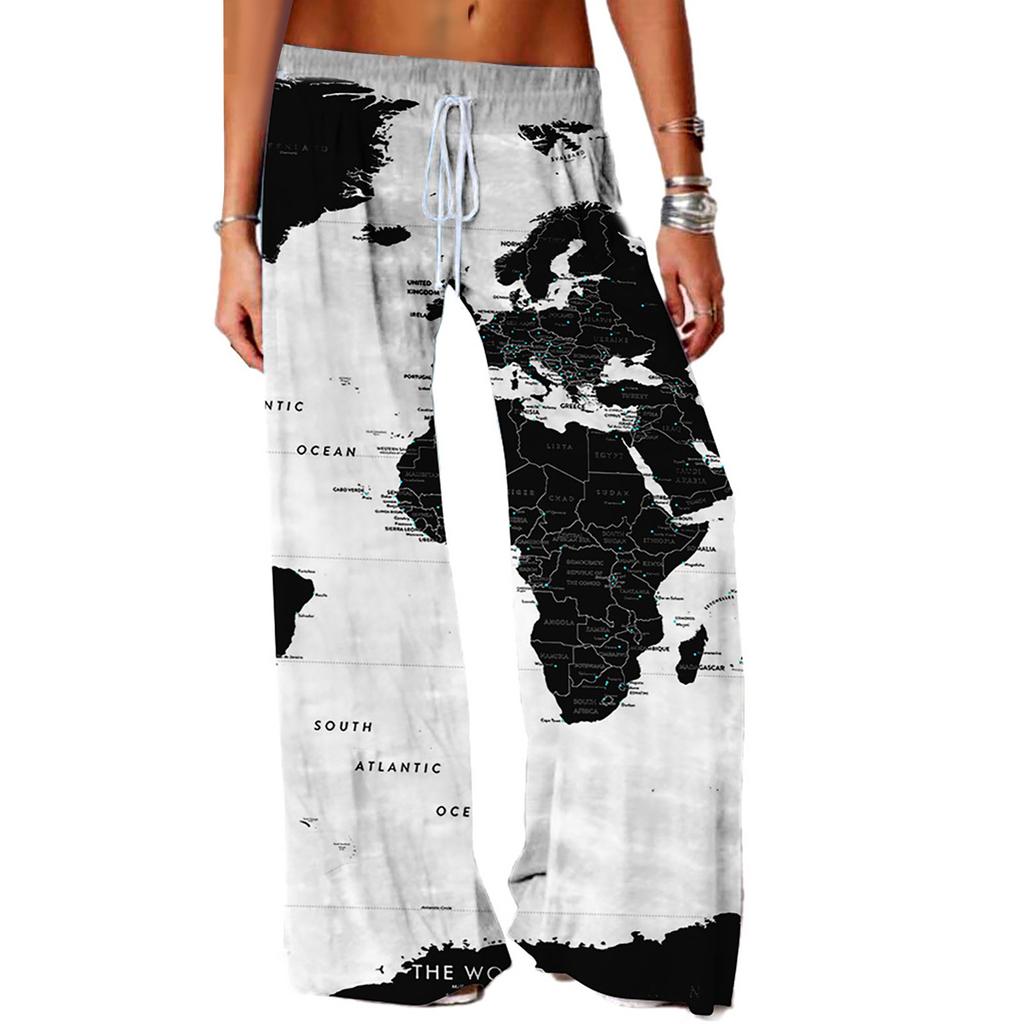 Женские повседневные модные свободные брюки для йоги с цифровым принтом и широкими штанинами.