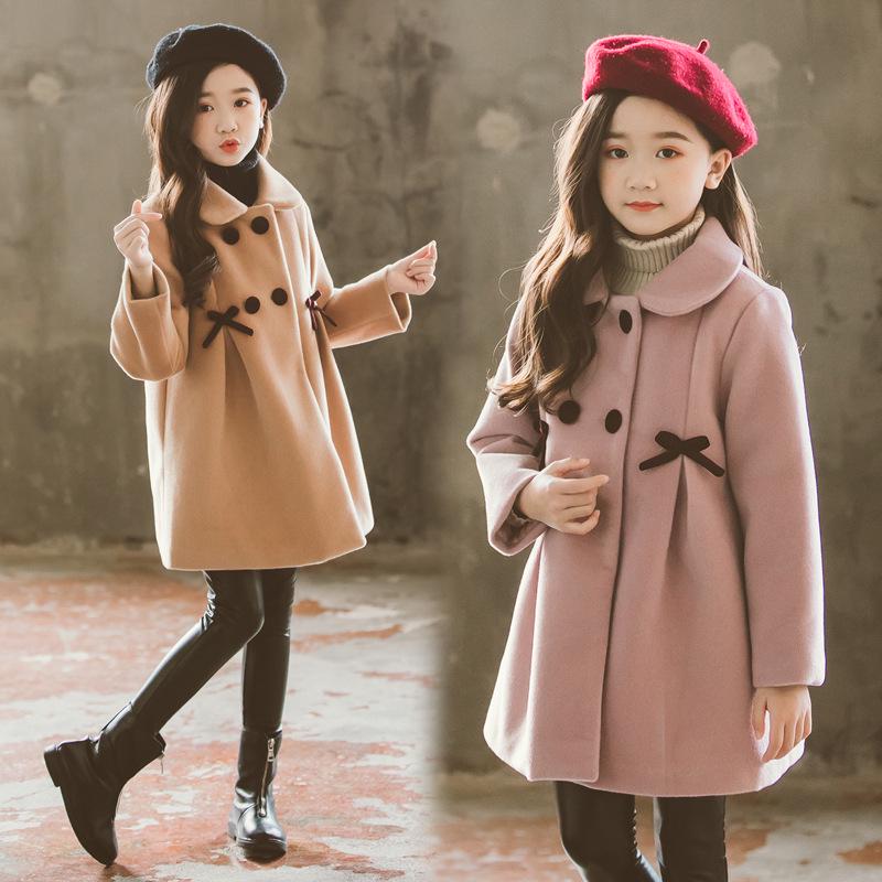 Girls' Autumn/Winter Double-Faced Wool Coat – Korean Style Fashionable Thickened Outerwear for Older Kids