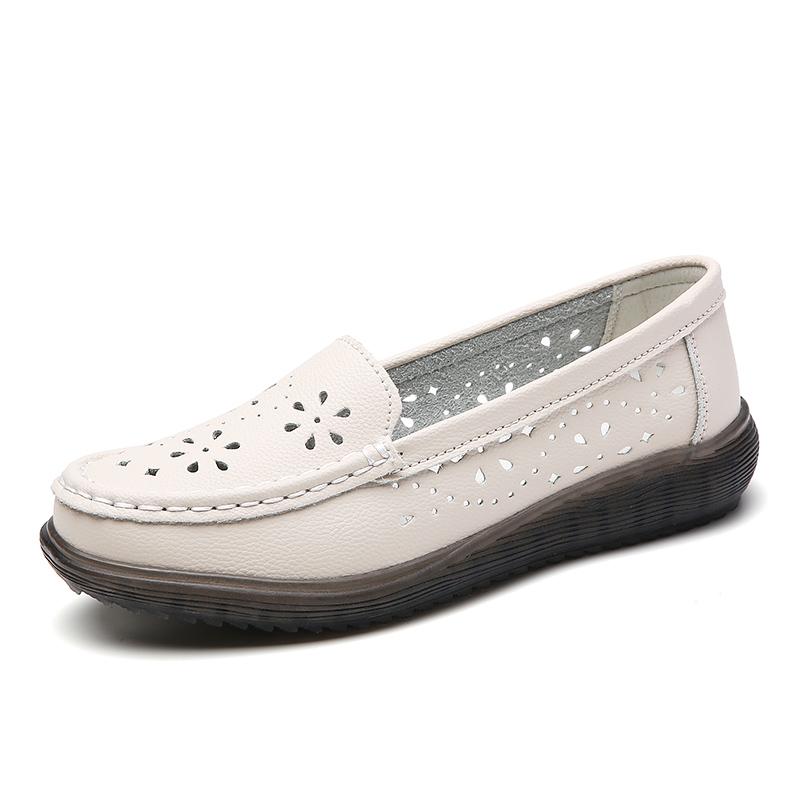 Women Moccasins Leather Driving Comfort Flats Casual Slip On White Nurse Walking Minimalist Summer Maternity Shoes
